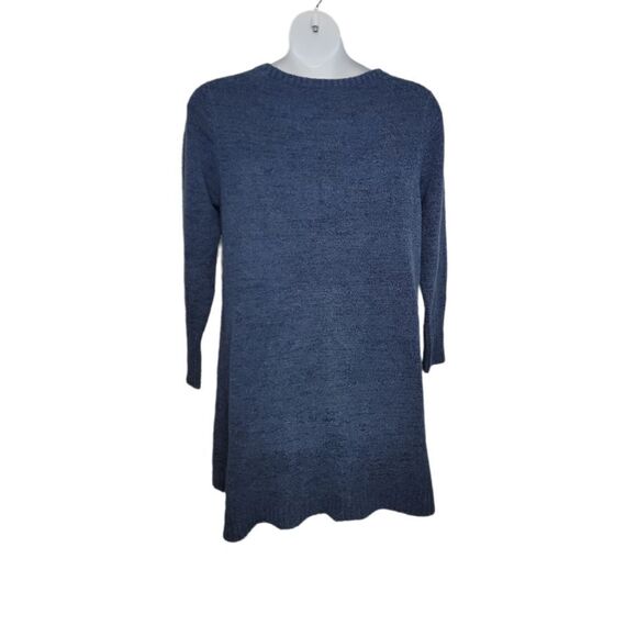 PERUVIAN CONNECTION blue sweater tunic dress pima cotton oversized cozy L - Picture 3 of 8